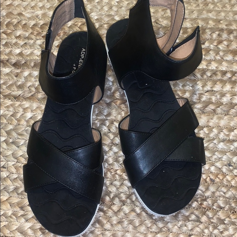 Black and white platform sandals